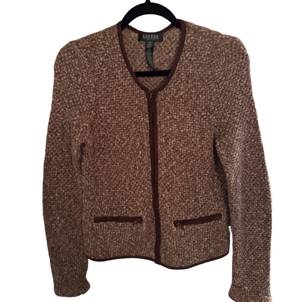 Lauren Ralph Lauren Jacket Women’s Brown Tweed Long Sleeve Zip Up Sz M Petite